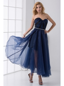 Empire Sweetheart Beading Ankle length Chiffon Navy Blue Prom Dress