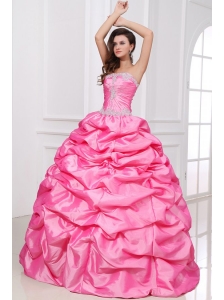 Strapless Appliques and Pick-ups Quinceanera Dress in Rose Pink