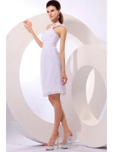 Column One Shoulder Ruching Chiffon Knee-length Wedding Dress