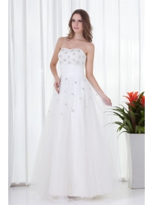 Floor-length Elegant A-line Strapless Wedding Dress with Beading