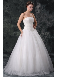 Ball Gown Strapless Beading Tulle Wedding Dress with Floor-length