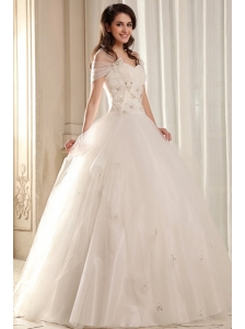 Ball Gown Sweetheart Beading on Flowers Floor-length Wedding Dress