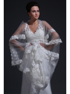 Exquisite V-neck A-line Lace Appliques Wedding Dress with Court Train