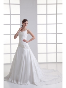 Luxurious A-line Scoop Chapel Train Wedding Dress with Appliques