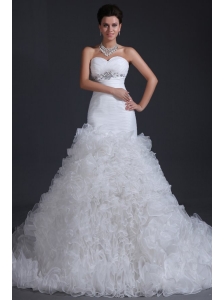 Luxurious A-line Sweetheart Beading and Ruffles Wedding Dress