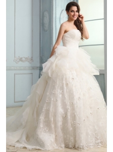 One Shoulder Ball Gown Beading and Appliques Organza Wedding Dress