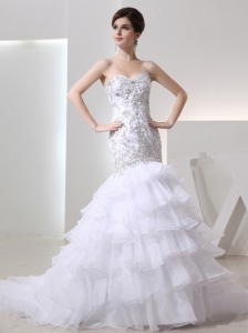 2014 Popular Mermaid Sweetheart Ruffled Layers Wedding  Dress with Lace
