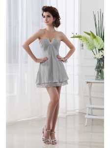 Grey Empire Strapless Mini-length Sleeveless Beadings Chiffon Prom Dress