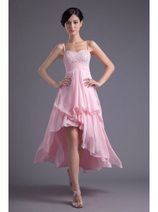 A-line Baby Pink Sweetheart Beading Chiffon High-low Prom Dress