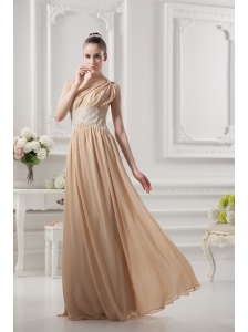 One Shoulder Ruching and Appliques Chiffon Prom Dress