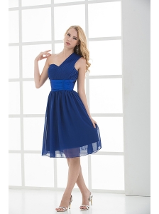 Empire One Shoulder Sleeveless Knee-length  Blue Prom Dress