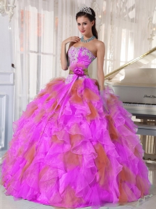 Ball Gown Sweetheart Organza Long Discount Quinceanera Dresses witih Appliques