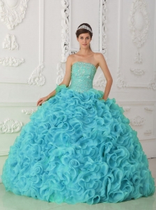Strapless Organza Beading Ball Gown Perfect Quinceanera Dresses in Blue