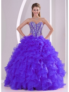 Discount Ball Gown Sweetheart Ruffles and Beaing Floor-length Popular Quinceanera Dresses in Purple