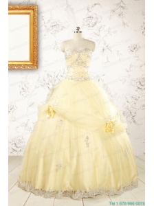 2015 Cute Beading Light Yellow Quinceanera Dresses