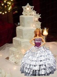 Silver Quinceanera Dress For Quinceanera Doll With Ruffled Layers