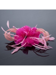 Pretty Pink Tulle Feather Flower Hairpin for Wedding