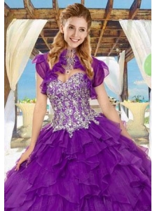 Fashionable Organza Quinceanera Jacket in Purple with Ruffles