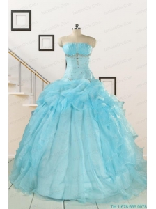 2015 Elegant Aqua Blue Quinceanera Dresses with Beading