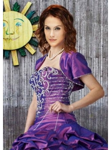 Elegant Purple Taffeta Quinceanera Jacket with Beading Open Front