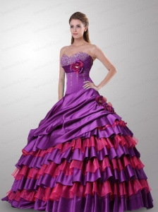 Multi-color Flowers and Ruffled Layers Sweetheart Quinceanera Dresses