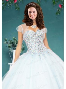 The Super White Tulle Special Occasion Quinceanera Jacket with Beading