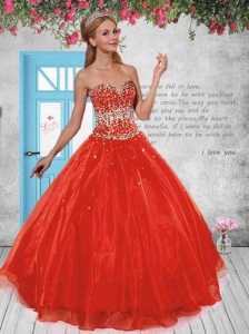 2014 Discount Sweetheart Red Sweet Sixteen Dresses with Beading