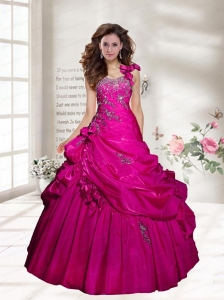 2015 Customize One Shoulder  Appliques Quinceanera Dress in Red