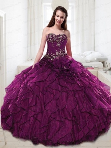 2015 Wonderful Purple Quinceanera Dresses with Appliques and Ruffles