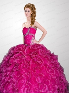Hot Pink Sweetheart Beading and Ruffles Quinceanera Dress