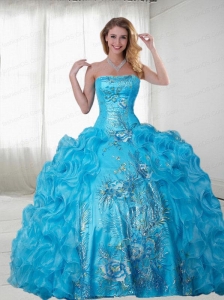 Unique Aqua Blue Quinceanera Gown with Appliques and Ruffles