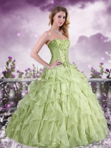 Beautiful Appliques and Ruffles Apple Green Strapless Quinceanera Dress