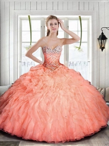 Discount Sweetheart Beading Quinceanera Dress with Ruffles in Peach
