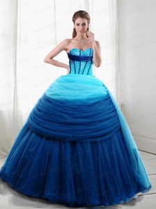 Fashionable Sweetheart Blue Beading and Ruching Tulle Quinceanera Dresses