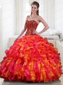 Luxurious Ruffles Strapless Beading Quinceanera Dresses in Mutli-color