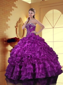 Luxurious Strapless Appliques and Ruffles Quinceanera Dresses in Purple