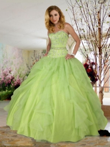 Modern Spring Green Sweetheart Beading Tulle Sweet 16 Dress
