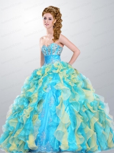 Popular Sweetheart Ruffles and Beading Multi-color Quinceanera Dress