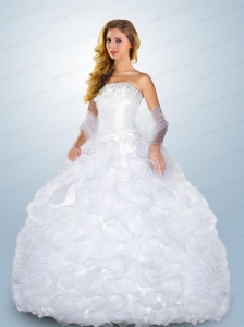 Romantic Strapless Appliques and Ruffles Sweet Sixteen Dresses in White