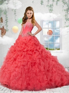 The Most Popular Coral Red Sweetheart Quinceanera Dress with Appliques For 2015