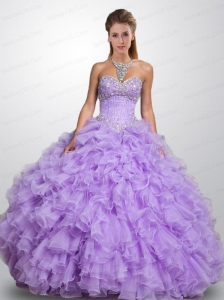 Affordable Sweetheart Organza Lavender Quinceanera Dresses with Beading and Ruffles
