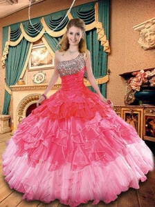 2015 Exclusive Pink Quinceanera Dress with Beading and Ruffles