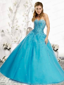 2015 Fashionable Beading and Sequins Blue Quinceranera Dress