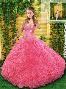 2015 Pretty Pink Quinceanera Dress with Appliques and Ruffles