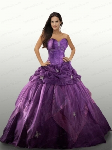 Purple Sweetheart Appliques Organza Quinceanera Dresses