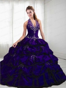2015 Brand New Ball Gown Halter Top Purple Quinceanera Dresses