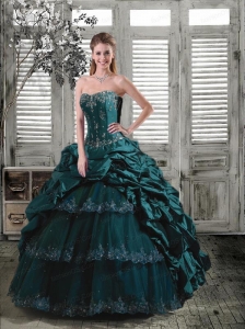 Luxurious Sweetheart Turquoise Quinceanera Dress with Appliques and Pick Ups