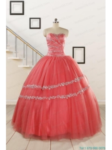 New Style Watermelon Quinceanera Dresses with Beading for 2015