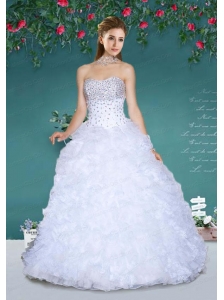 Fashionable Strapless White Quinceanera Gowns with Beading and Ruffles For 2015
