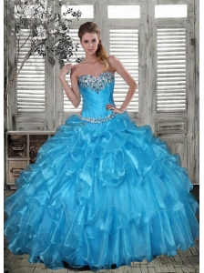 Affordable Baby Blue Quinceanera Dress with Beading and Ruffles